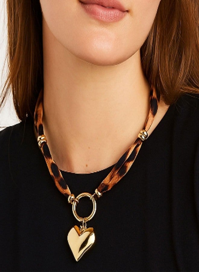 TACBSP Scarf Necklace with Charm for Women Leopard Scarf Charm Necklace Vintage Bow Heart Cross Leopard Necklaces Boho Layered Pearl Coin Necklaces Summer Jewelry Gift (B) - Image 2